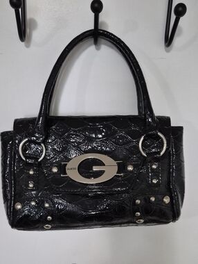 GUESS Black Patent Croc-Embossed Handbag
